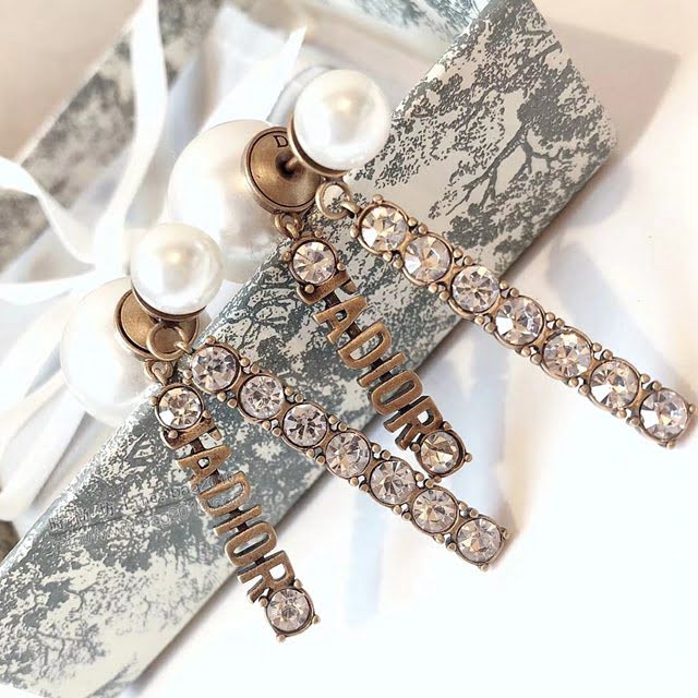 Dior飾品 迪奧經典熱銷款JADIOR字母排鑽吊墜大小珍珠耳釘  zgd1017